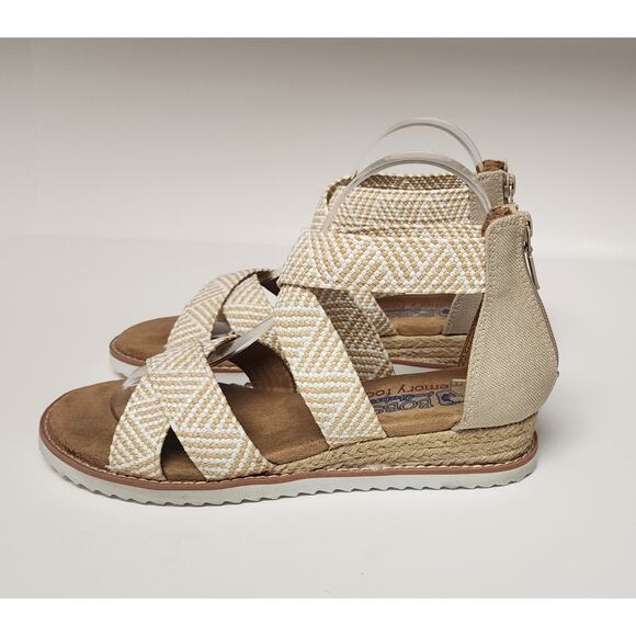 BOBS From Skechers Desert Kiss Summer Sun Espadrille Wedge Sandals Tan Size 6.5 - Picture 4 of 8